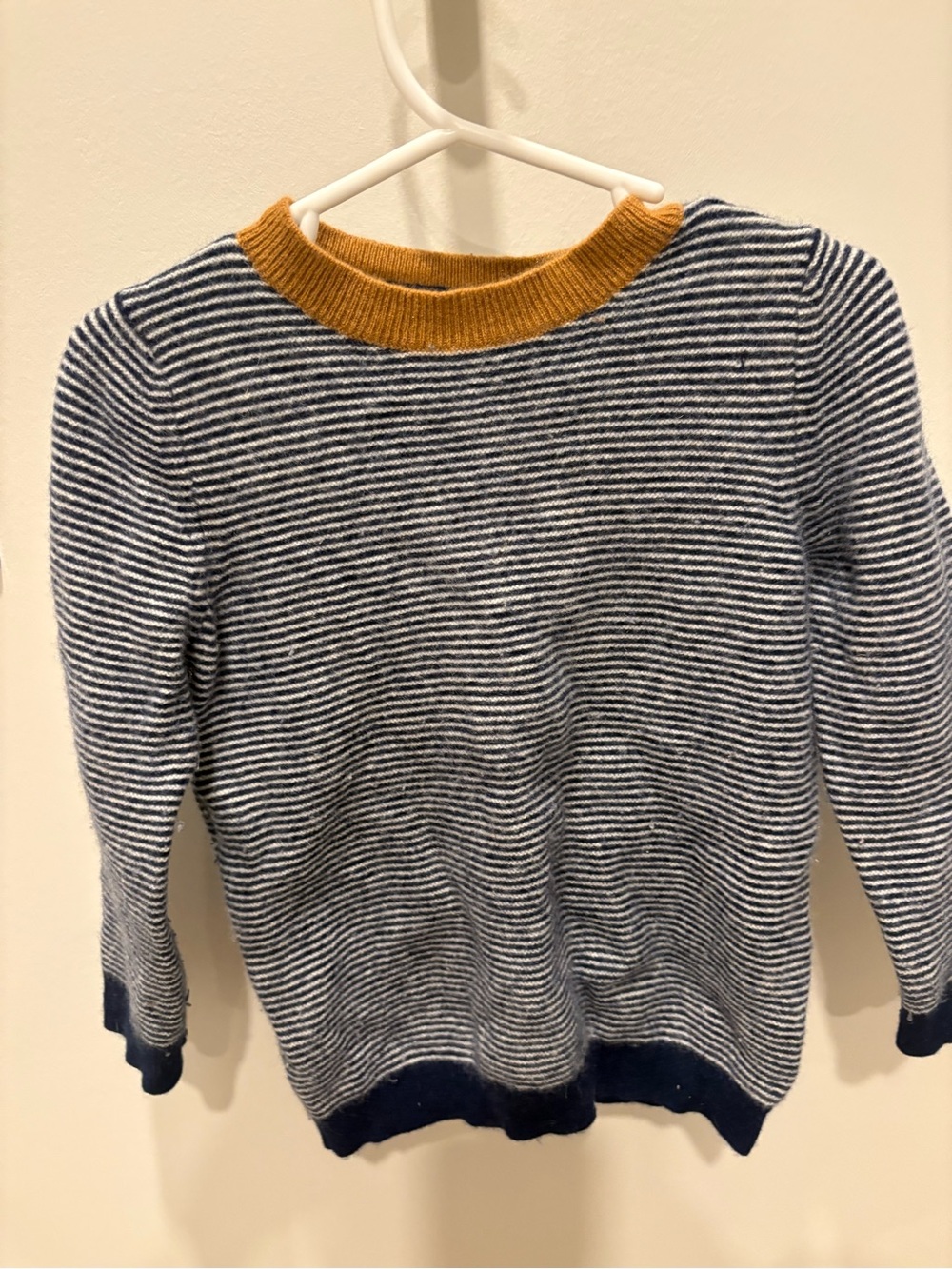 Striped Navy & White Sweater with Mustard Neck - Picture 1 of 3